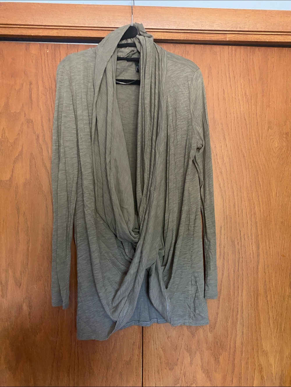 DKNY Olive Green Asymmetrical Draped Skirted Cardigan